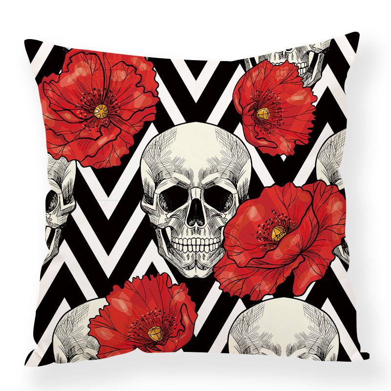 Futuristic Floral Skull Pillowcase