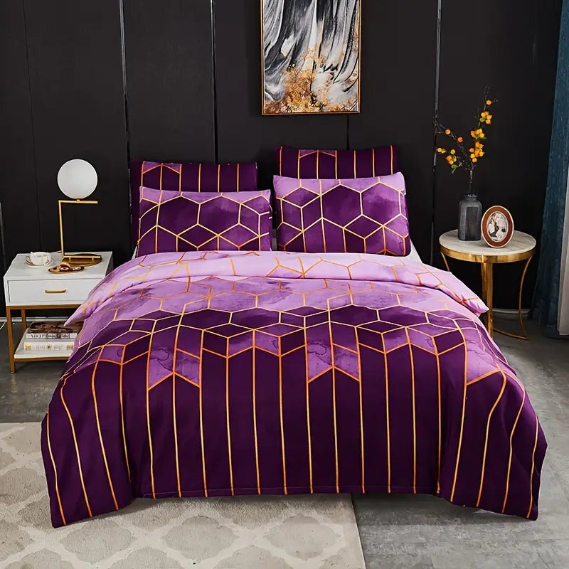 Elegant Geometric Microfiber Bed Set