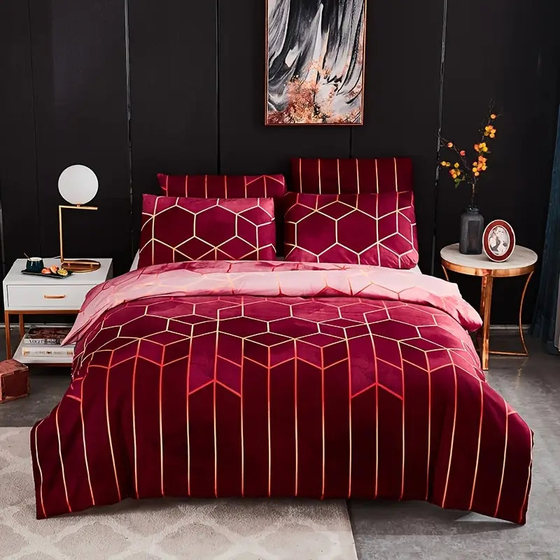 Elegant Geometric Microfiber Bed Set